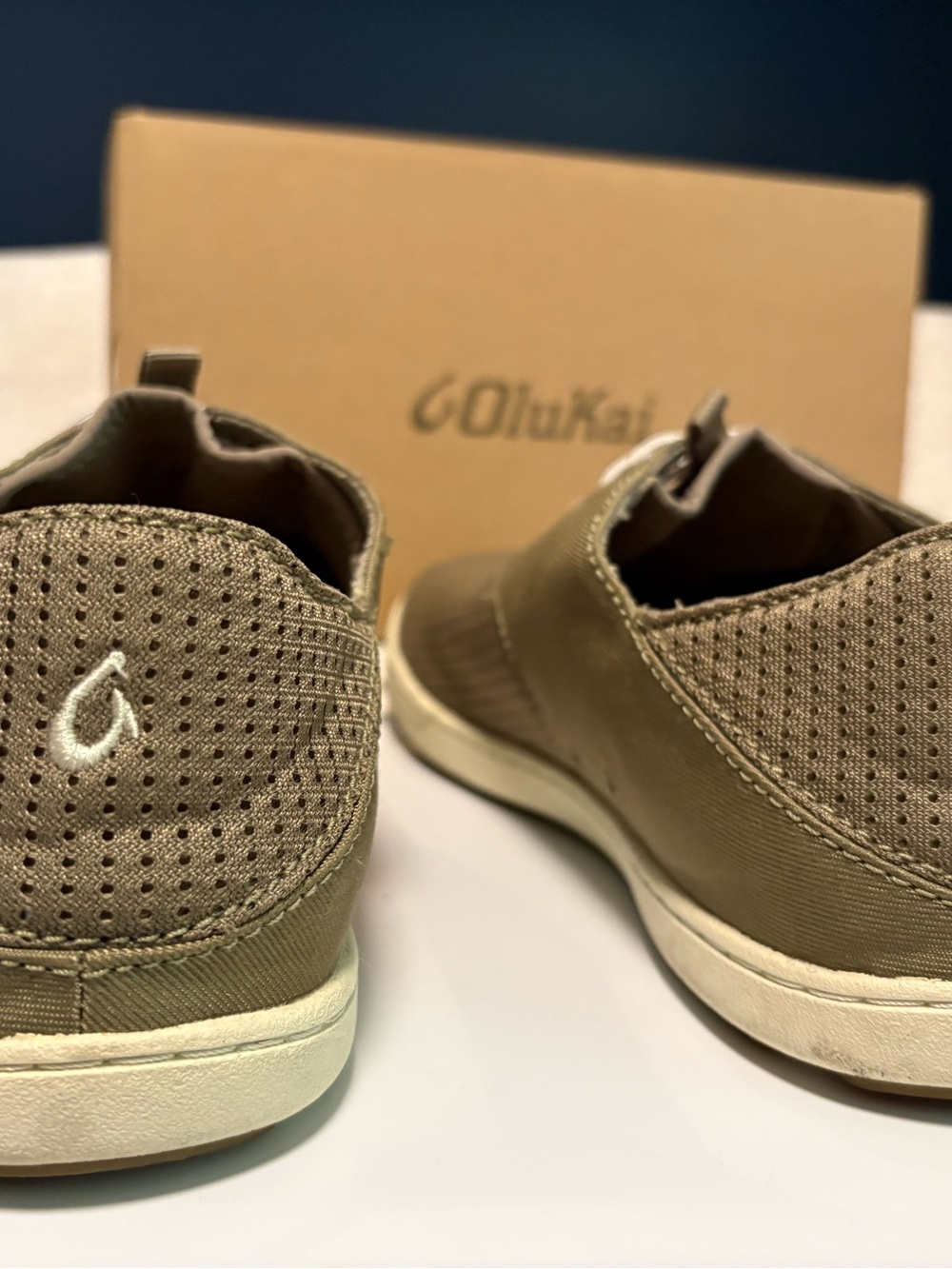 OluKai Men's Slip-On Perforated Casual Shoes in Olive - Picture 3 of 8